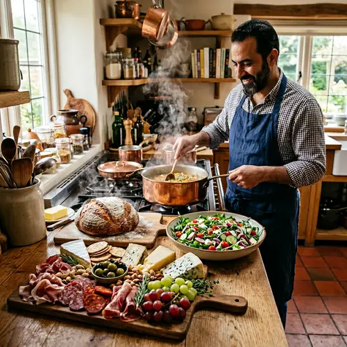 Delicious Gourmet Foods in a Rustic Kitchen