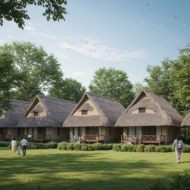 Charming Two-Story Thatched Roof Houses