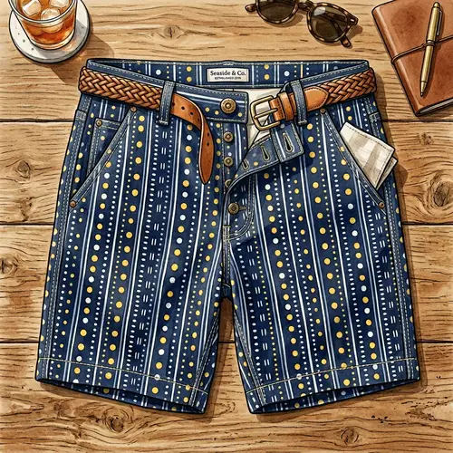 Classic Tailored Cotton Shorts with Stripes and Polka Dots