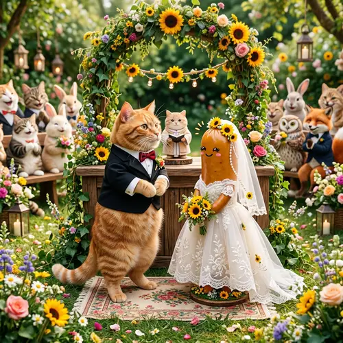 Cat and Sausage Wedding: Romantic Matrimony Scene