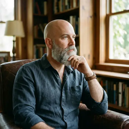 Caucasian Man with Bald Head and Groomed Beard