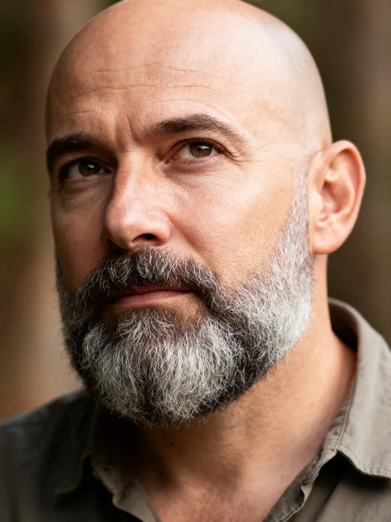 Caucasian Man with Bald Head and Groomed Beard