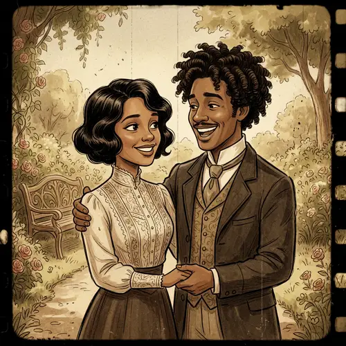 Vintage Cinematic Animation: Woman and Man Together