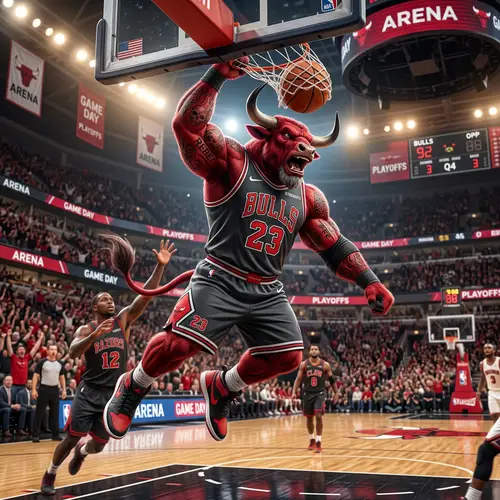 Muscular Red Bull Playing Basketball with Tattoos