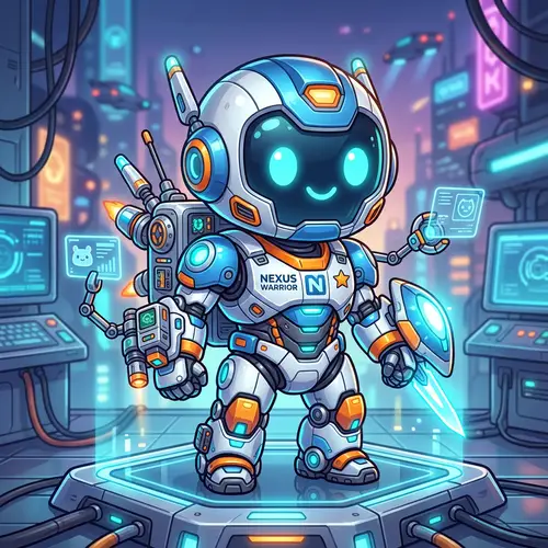 Nexus Warrior - Chibi-Style Robotic Character with Futuristic Technology