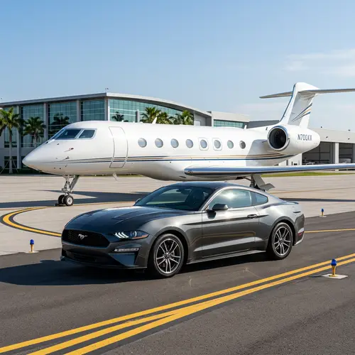 Car in Front of a White Private Jet