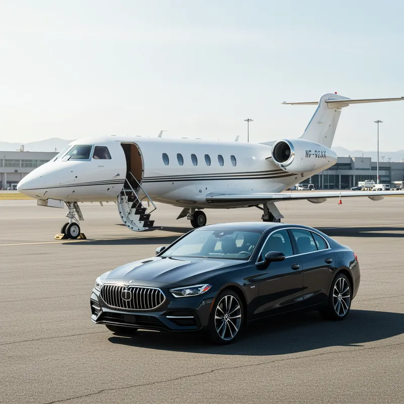 Car in Front of a White Private Jet