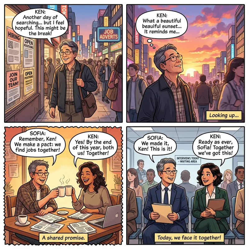 Hopeful Job Seeker's Journey | Comic Series of Hope, Friendship, and Success