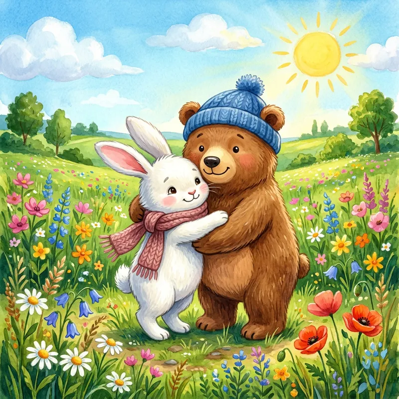 Adorable Bunny and Bear Art Print Adorable Bunny and Bear Art Print