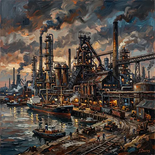 Expressive Oil Painting of an Oil Factory