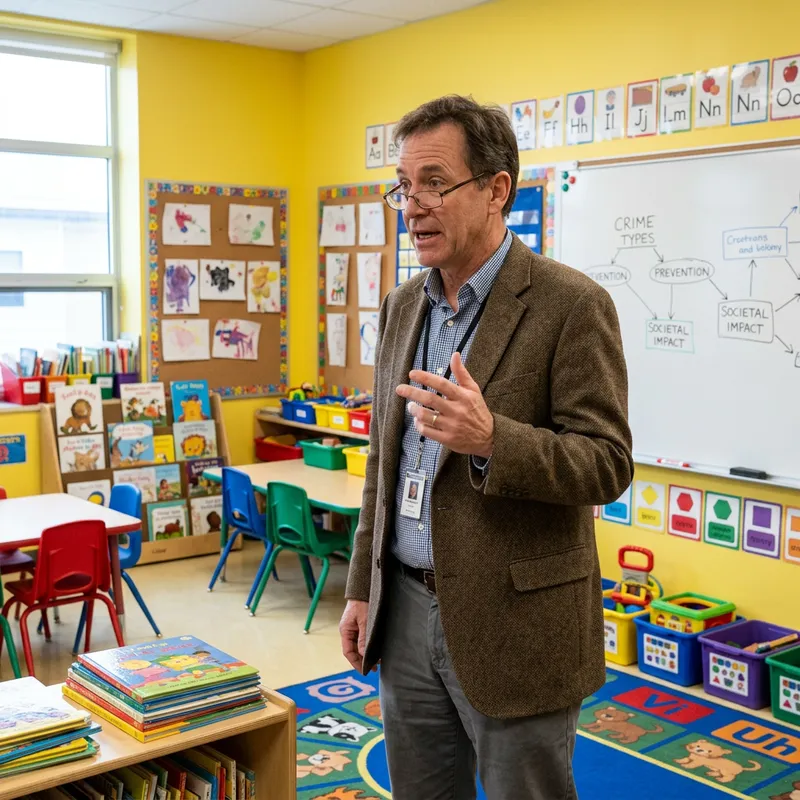 Innocence vs Corruption: Enigmatic Lecture on Criminality in a Colorful Kindergarten