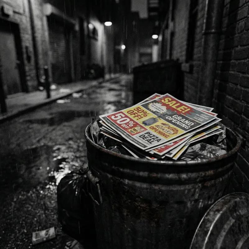 Gritty Urban Photography: Sales Flyers in Trash Can Canon EOS 6D