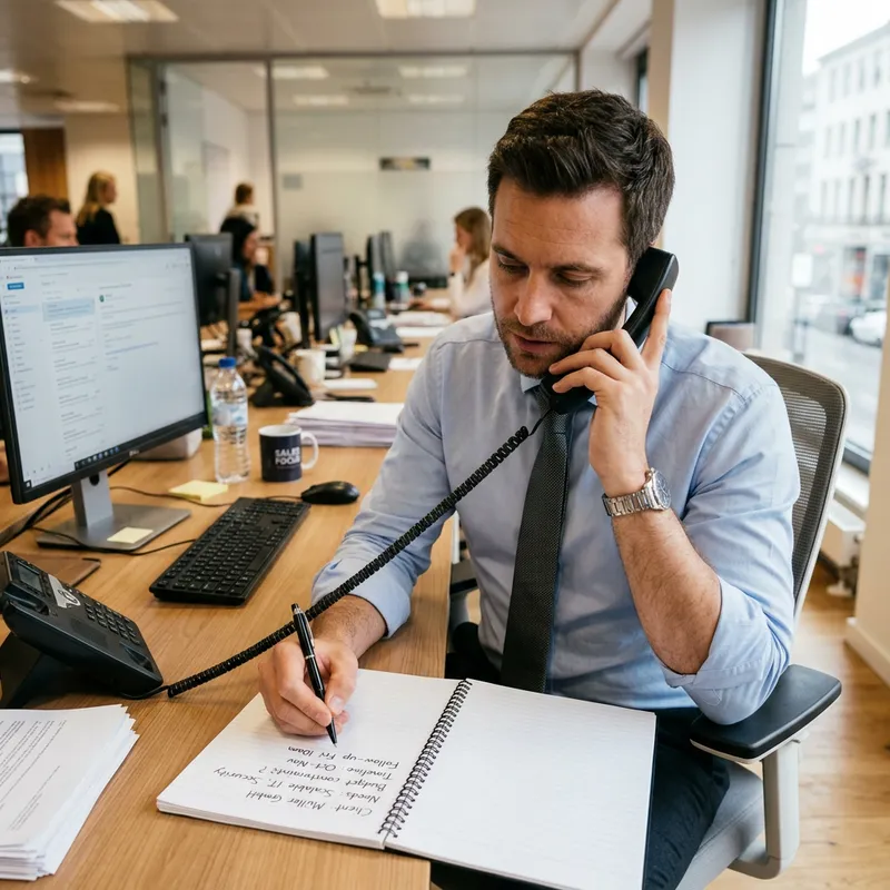 White Male European Seller Taking Notes While Listening on Phone