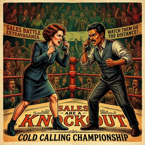 Sales Battle: Tense Phone Showdown in Bold Colors