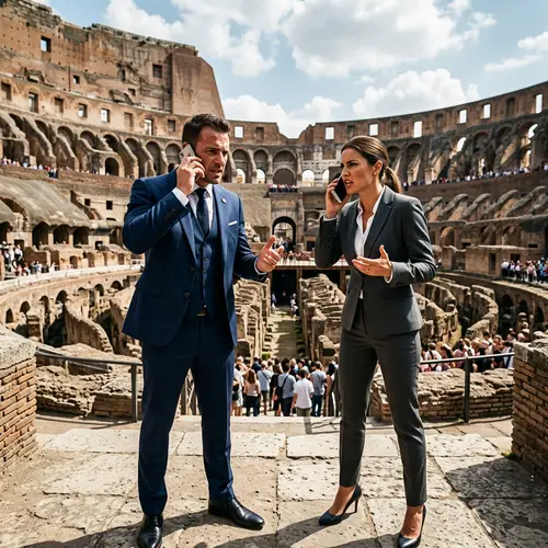 Ruthless Sales Competition: Rival Salesmen at Rome Colosseum