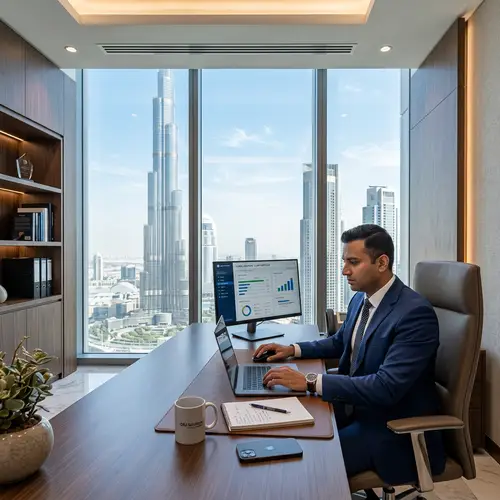 Elegant Office Room in Dubai Skyscraper | Professional Workspace Design