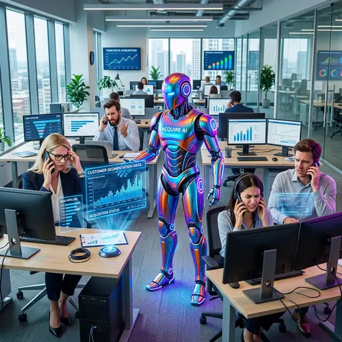 Futuristic AI Robot Assisting Professionals in Modern Office Setting