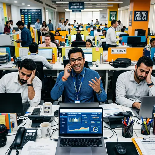 Engaging South Asian Salesman in High-energy Office Environment