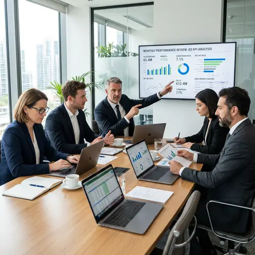 European Sales Team Analyzing Monthly Outcomes | Key Performance Indicators