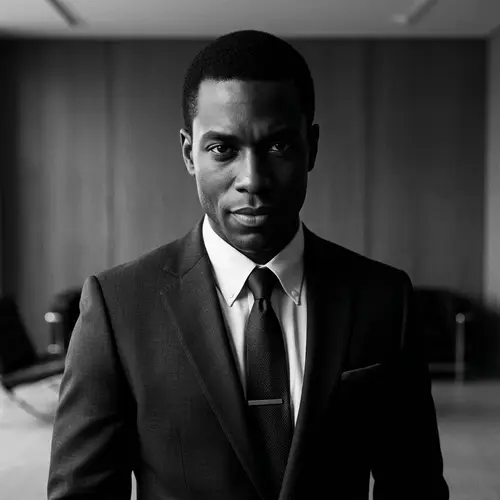 Patrick Bateman-Inspired African American Character in Refined Suit