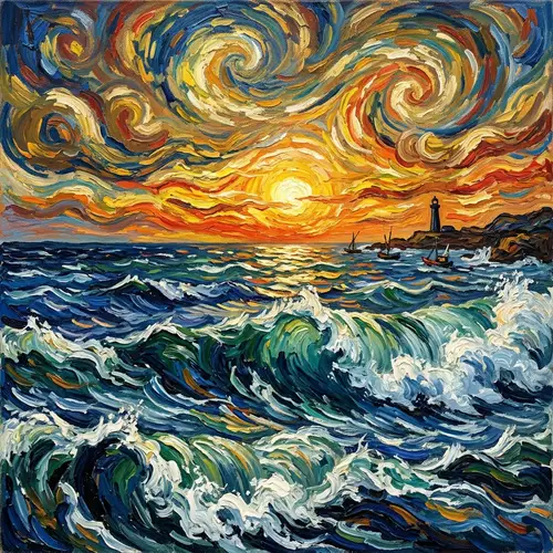 Expressionistic Van Gogh Style Seascape Painting