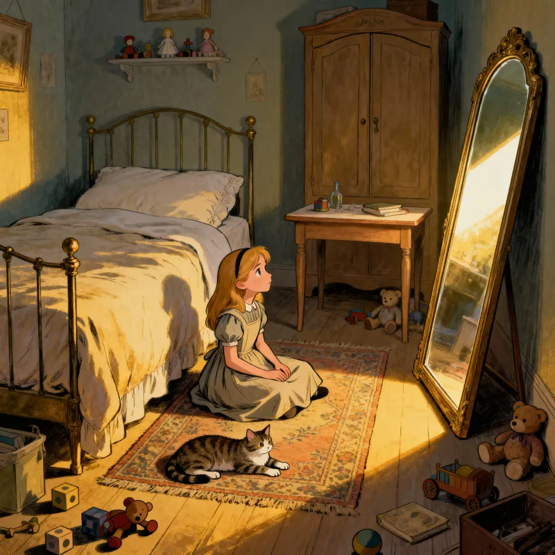 Alice's Childhood Bedroom: A Comic-Style Illustration