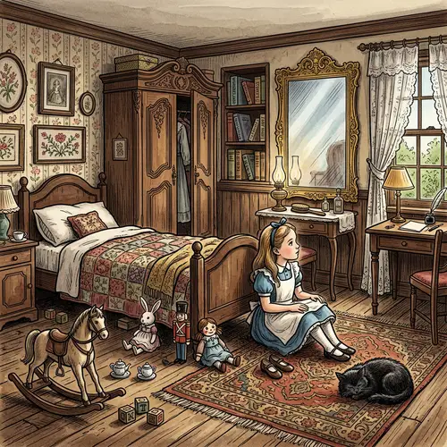 Alice's Childhood Bedroom: A Comic-Style Illustration