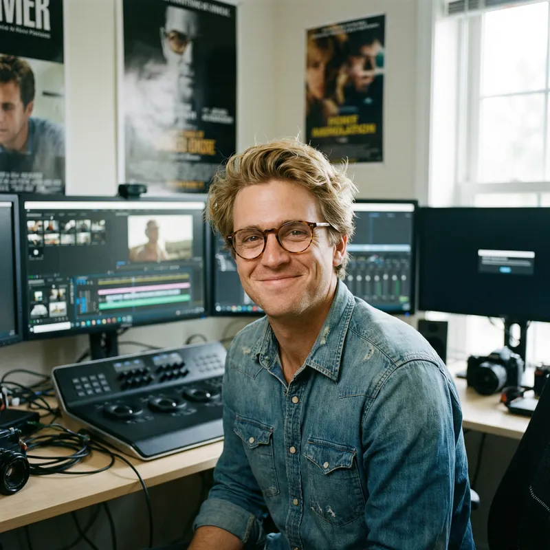 Professional Video Editor - Happy Blonde Man with Glasses