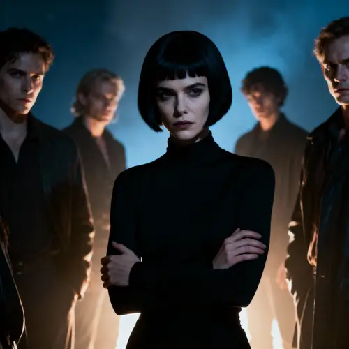 Moody Group Portrait with Enigmatic Central Figure