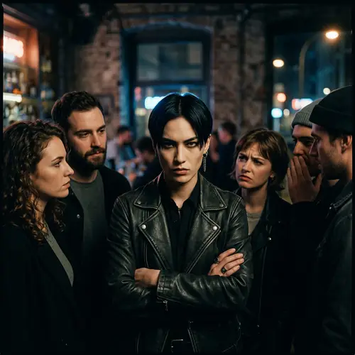 Moody Group Portrait with Enigmatic Central Figure