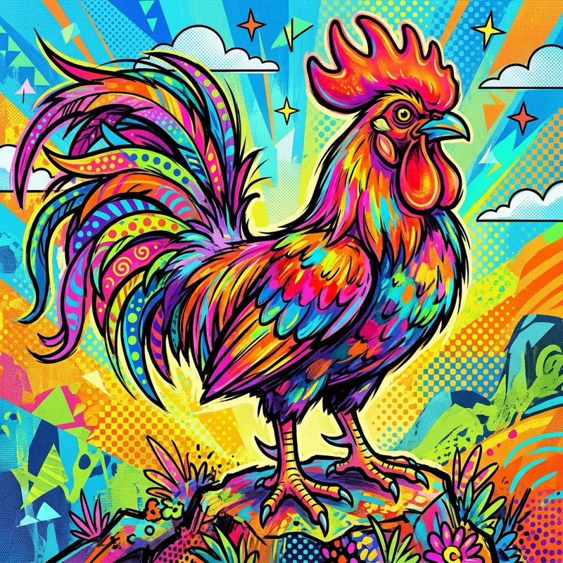 Majestic Pop Art Rooster in Vibrant Colors
