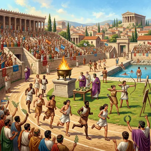 Historical Depiction of Olympic Games: Athletes, Diverse Sports Events