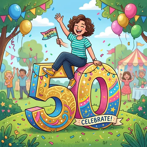 Cartoon Woman Sitting on Giant 50 | Fun Illustration