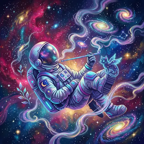 Surreal Astronaut Smoking in Space Art