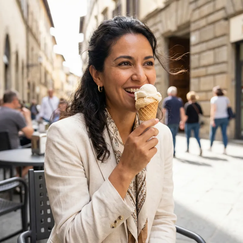 Beautiful Woman Licking Ice Cream, Sunny Day Delight