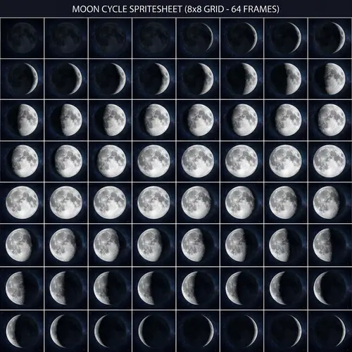 64 Frame Moon Spritesheet - 8x8 Tiles