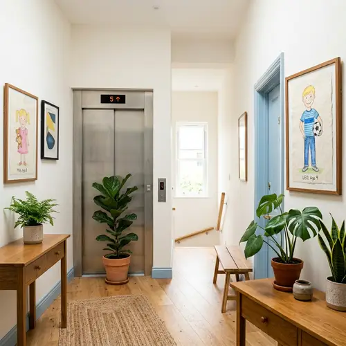Charming Landing with Art and Elevator Design