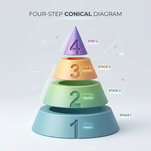 4-Step 3D Conical Diagram | Clear & Precise Visualization