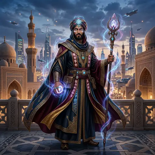 Mystical Warlock in Arabic Garb - Sci-Fi Fantasy Fusion
