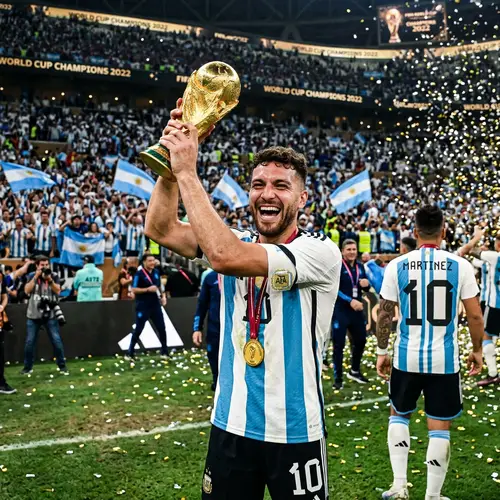 South American Soccer Player With World Cup Trophy | Number Ten Jersey