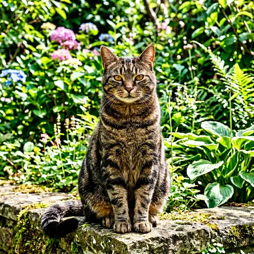 Muscular Cat in Serene Garden - Strong & Agile Feline