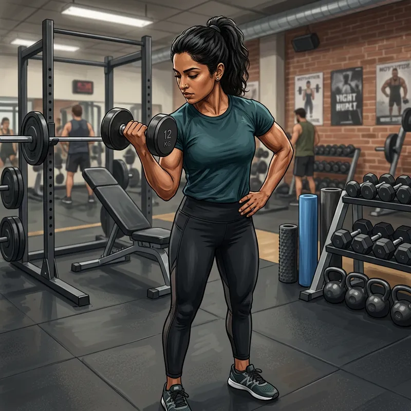 Strong Woman Doing Bicep Curls | Fitness Artwork