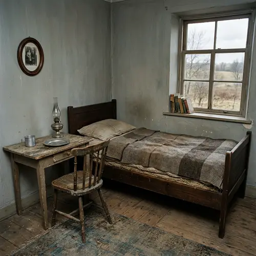 Mid-20th Century Modest Bedroom: Atmosphere of Difficult Times
