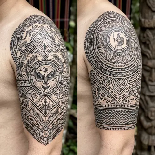 Tinguian Tribe Inspired Tattoo Design with Geometric and Nature Motifs