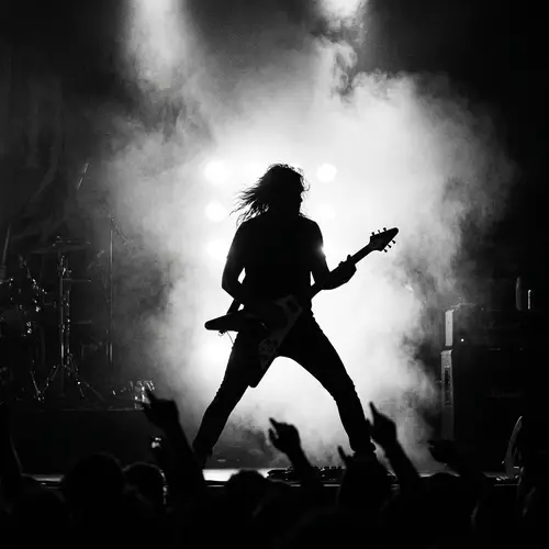 Powerful Rock Guitarist Silhouette on Stage