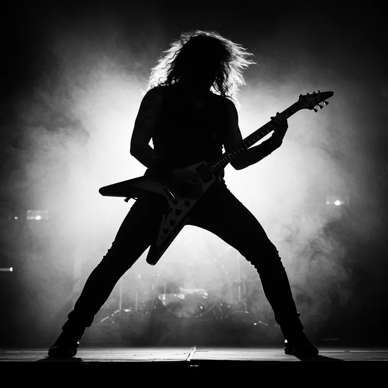 Powerful Rock Guitarist Silhouette on Stage Powerful Rock Guitarist Silhouette on Stage