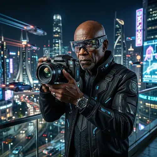 Futuristic African Photographer with Advanced Technology