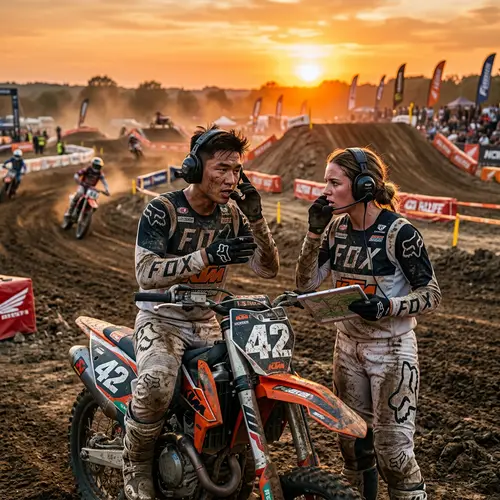 Intense Asian & Caucasian Extreme Sports Partners in Headset Strategy