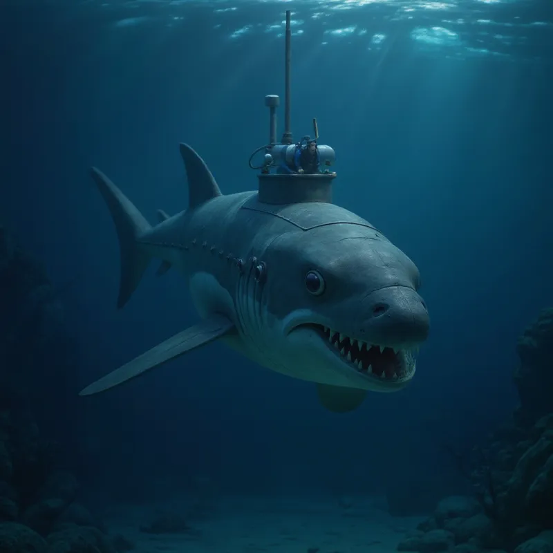 Realistic Sea Creature with Submarine and Diver Realistic Sea Creature with Submarine and Diver