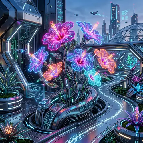 Futuristic Hibiscus Flowers: Enchanting Luminescence